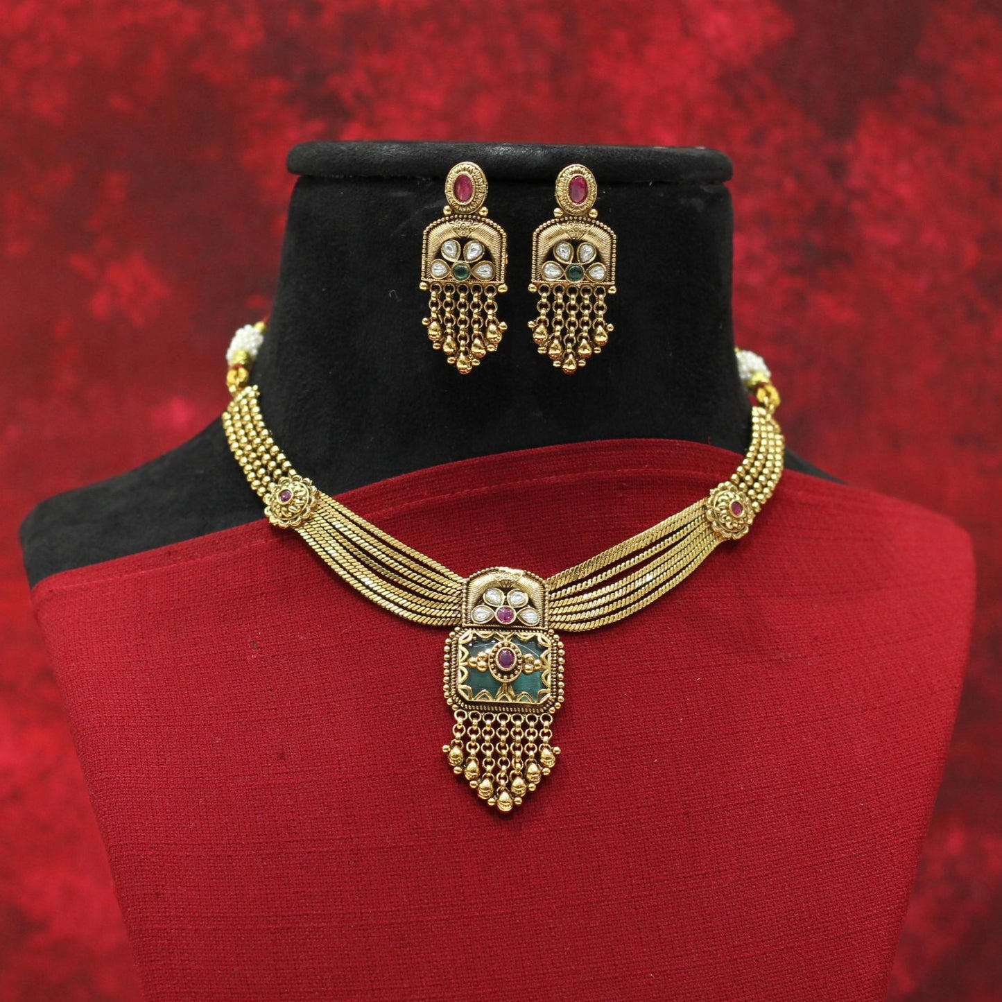 RAJWADI MATT NECKLACE SET