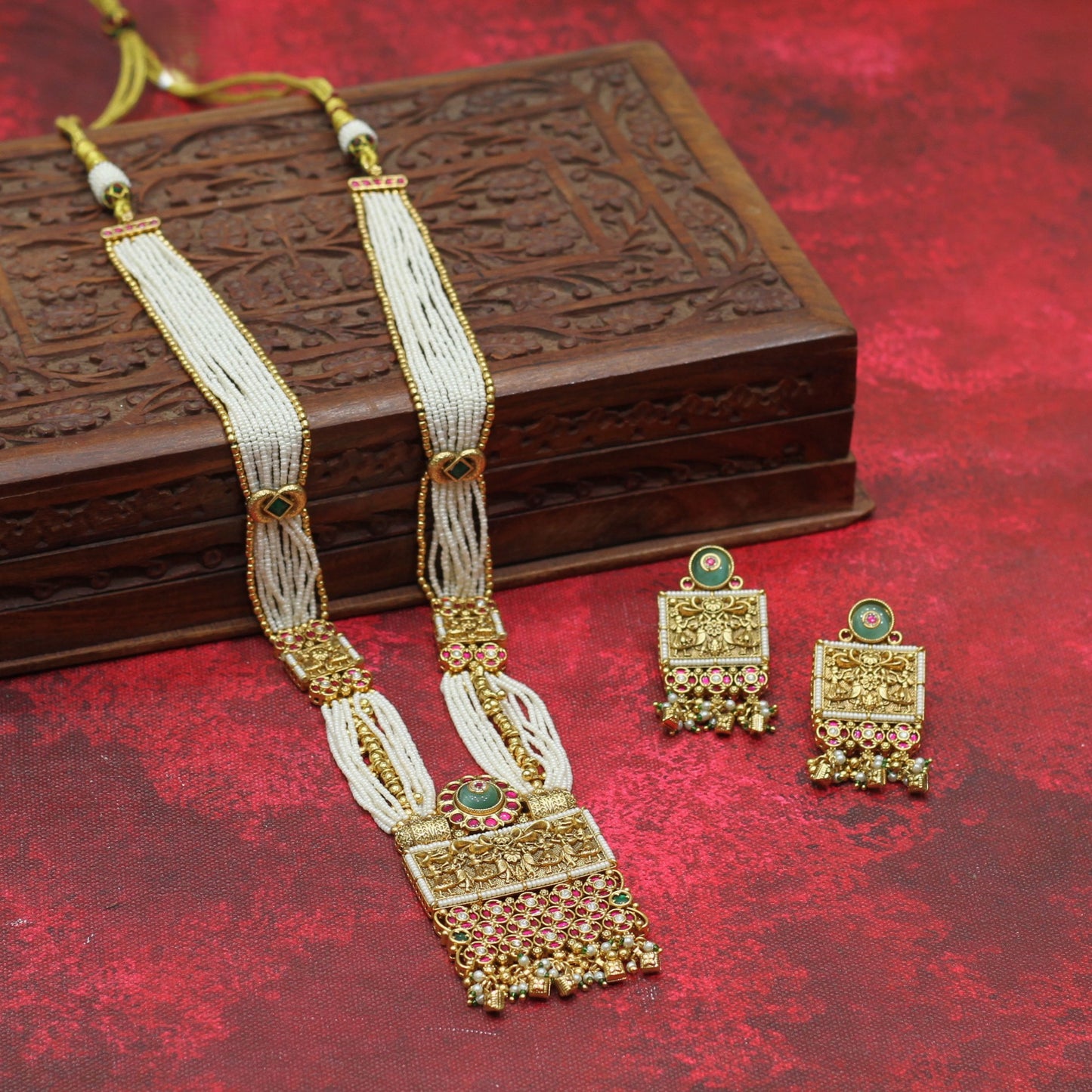 RAJWADI MATT MOTI NECKLACE SET