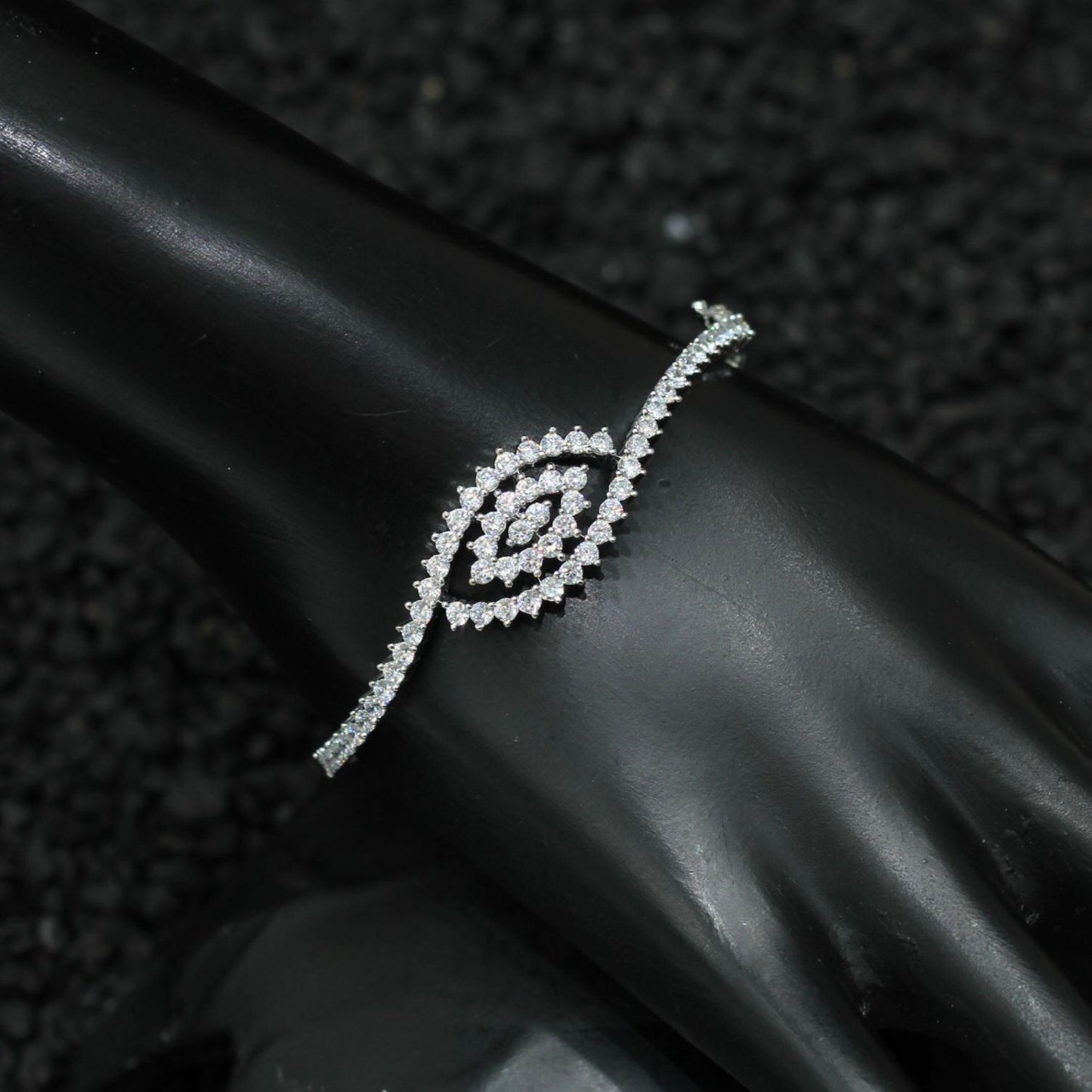 Silver Plated AD Kada Bracelet Lock Openable