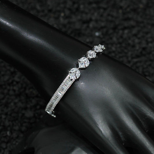 Silver Plated AD Kada Bracelet Lock Openable