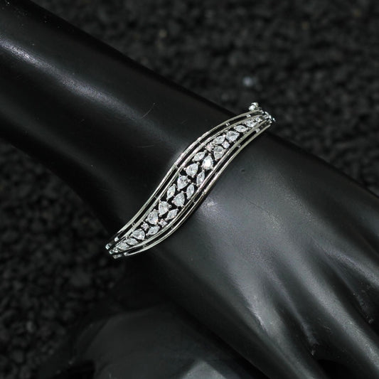 Silver Plated AD Kada Bracelet Lock Openable