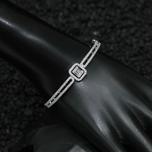 Silver Plated AD Kada Bracelet Lock Openable