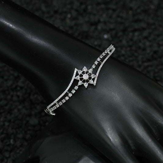 Silver Plated AD Kada Bracelet Lock Openable