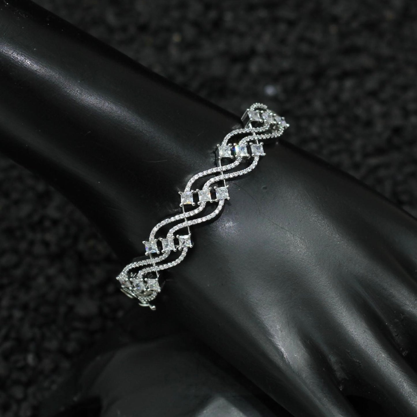 Silver Plated AD Kada Bracelet Lock Openable