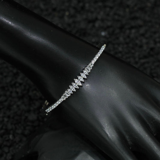 Silver Plated AD Kada Bracelet Lock Openable