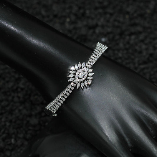 Silver Plated AD Kada Bracelet Lock Openable