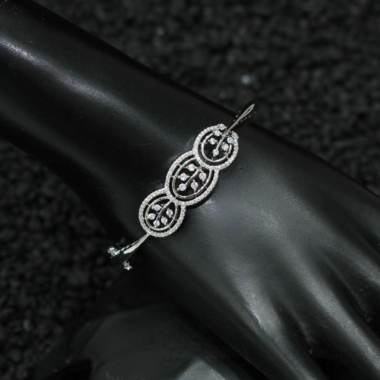 Silver Plated AD Kada Bracelet Lock Openable
