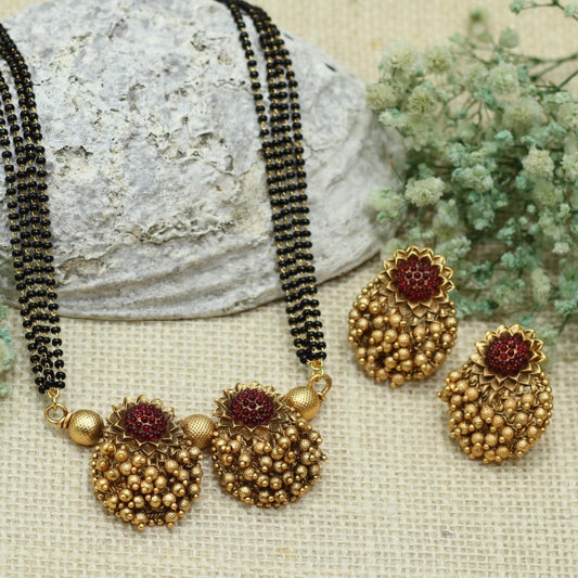 MATT GAJARA WATI MANGALSUTRA WITH 4 LAYER MALA
