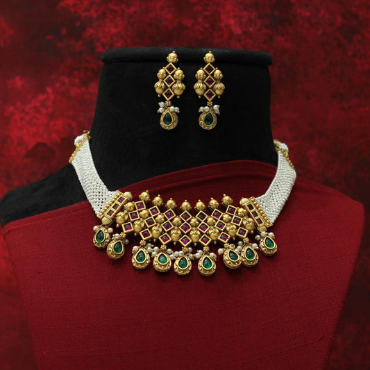 RAJWADI MATT NECKLACE SET