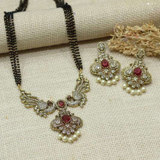 VICTORIAN ANTIQUE PEACOCK AD MANGALSUTRA WITH 4 LAYER MALA