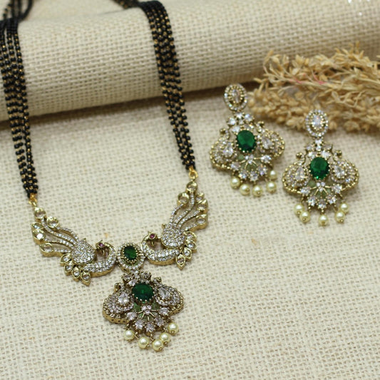 VICTORIAN ANTIQUE PEACOCK AD MANGALSUTRA WITH 4 LAYER MALA