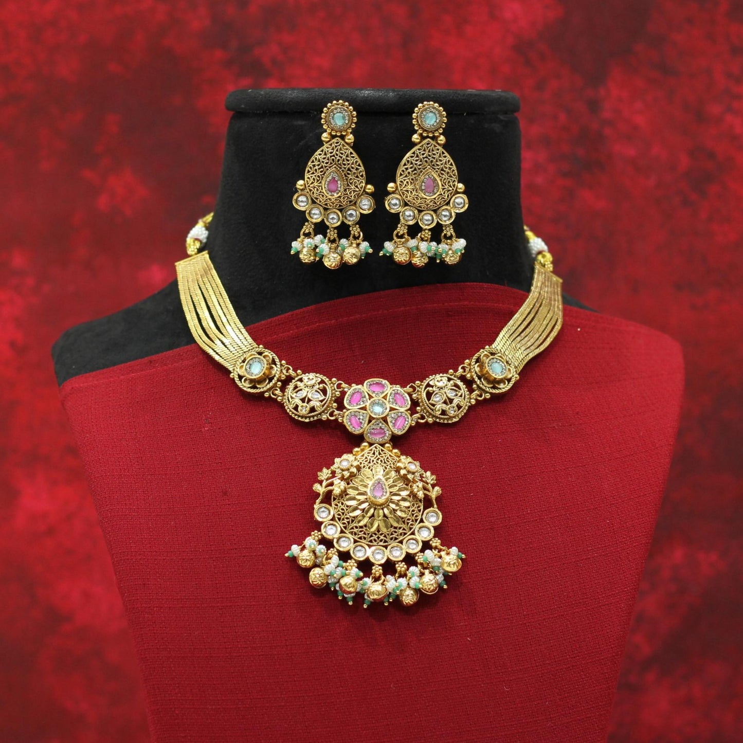 RAJWADI MATT NECKLACE SET