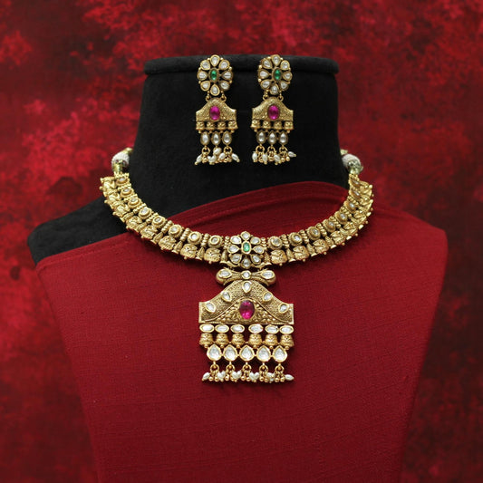 RAJWADI MATT NECKLACE SET