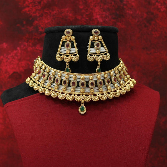 RAJWADI MATT CHOKAR NECKLACE SET