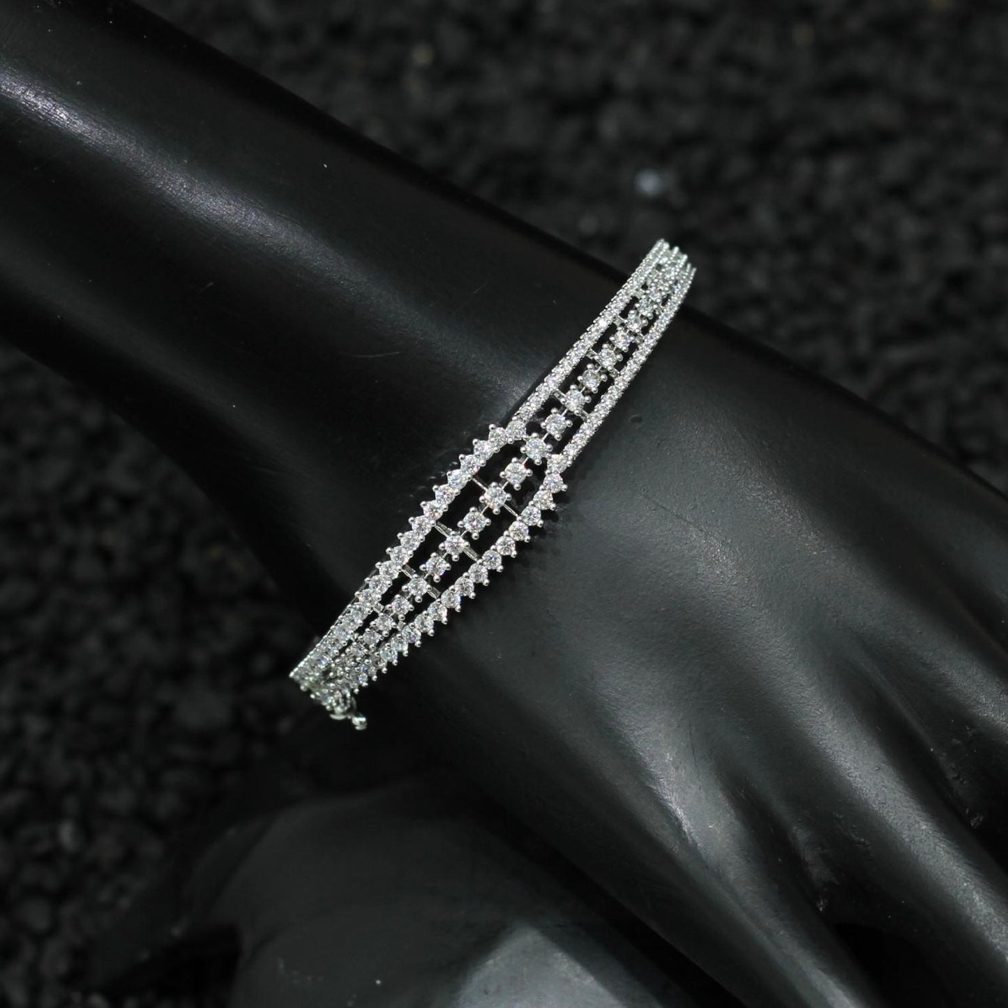 Silver Plated AD Kada Bracelet Lock Openable