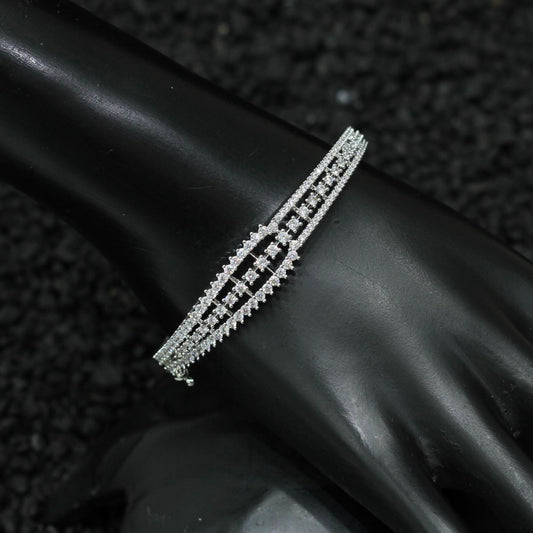 Silver Plated AD Kada Bracelet Lock Openable