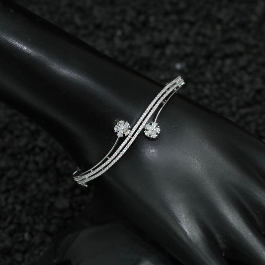Silver Plated AD Kada Bracelet Lock Openable