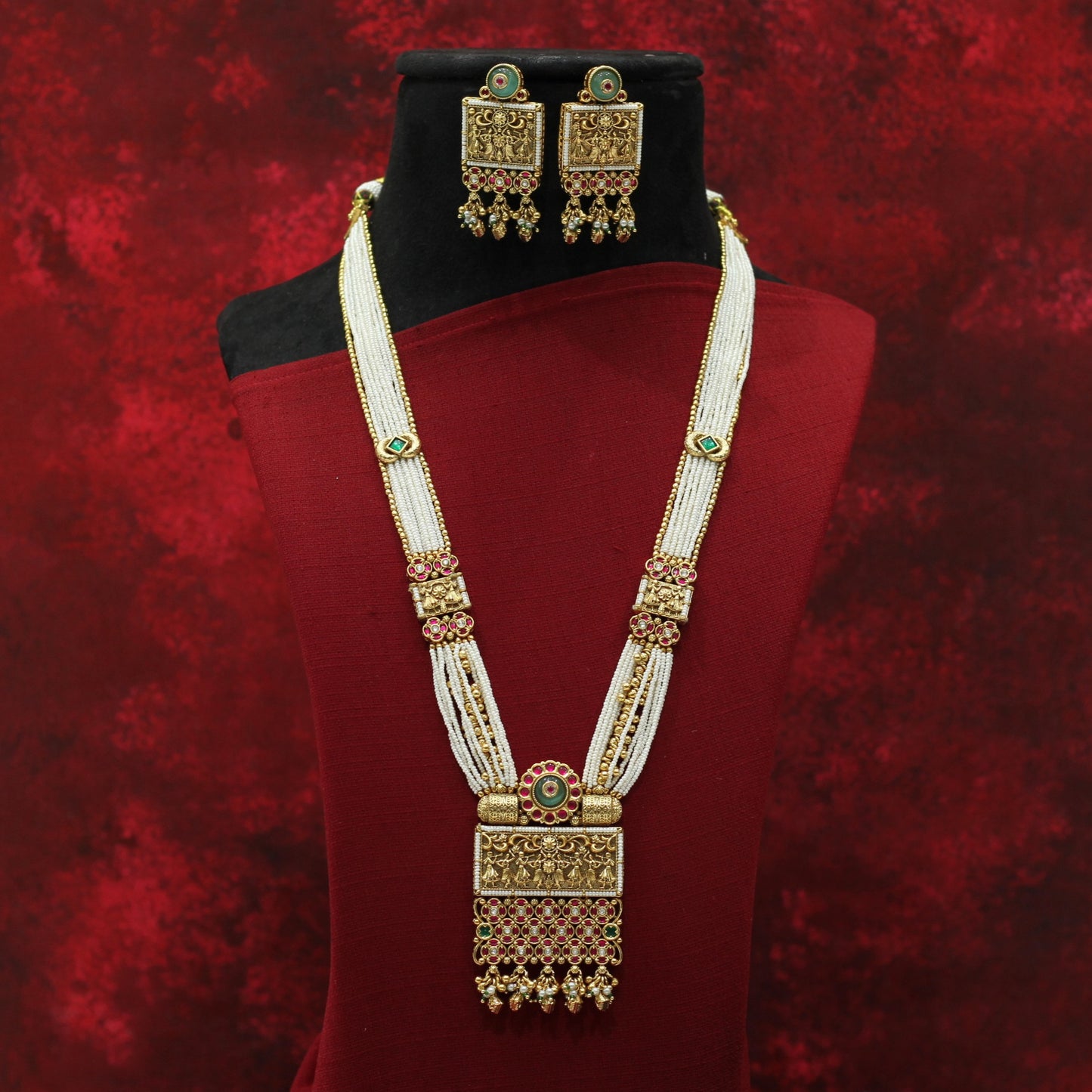 RAJWADI MATT MOTI NECKLACE SET