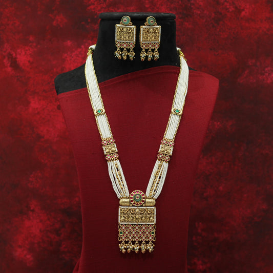 RAJWADI MATT MOTI NECKLACE SET