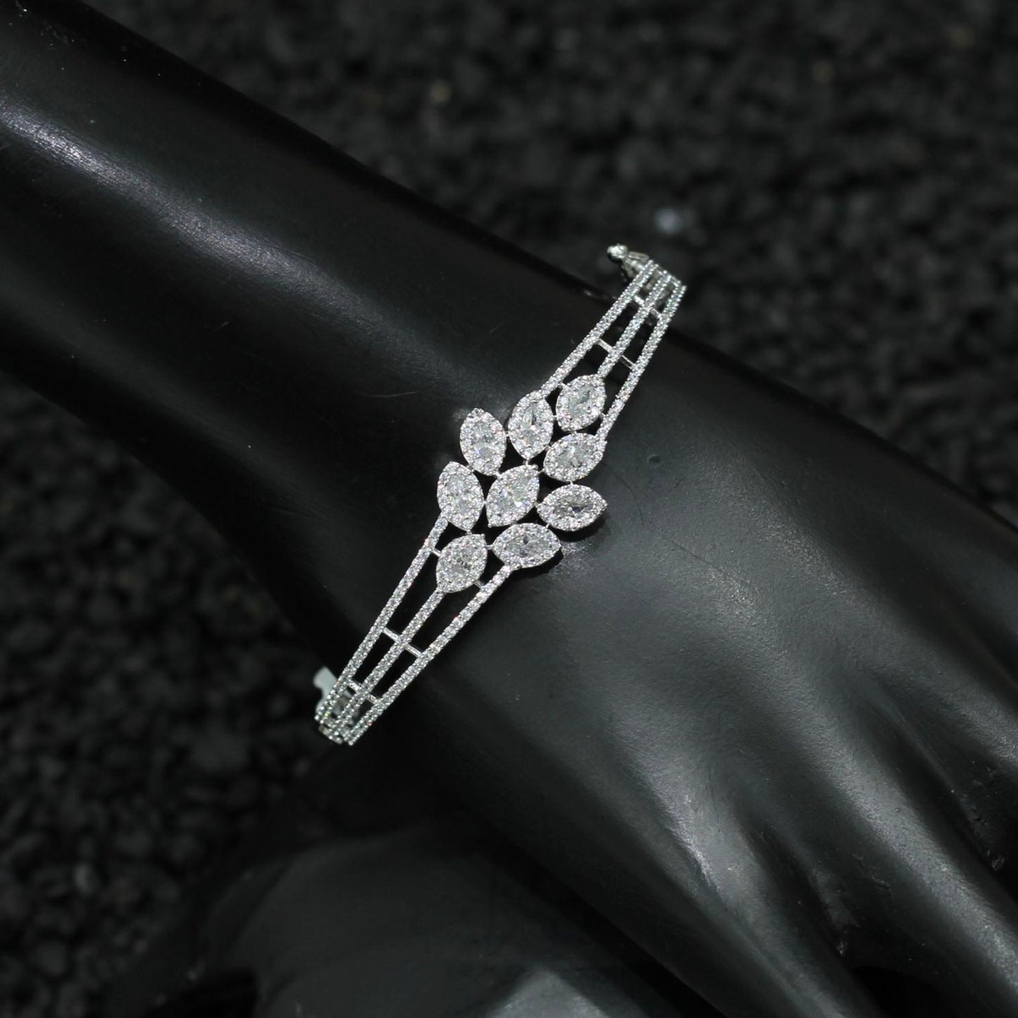 Silver Plated AD Kada Bracelet Lock Openable