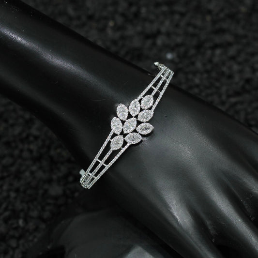 Silver Plated AD Kada Bracelet Lock Openable