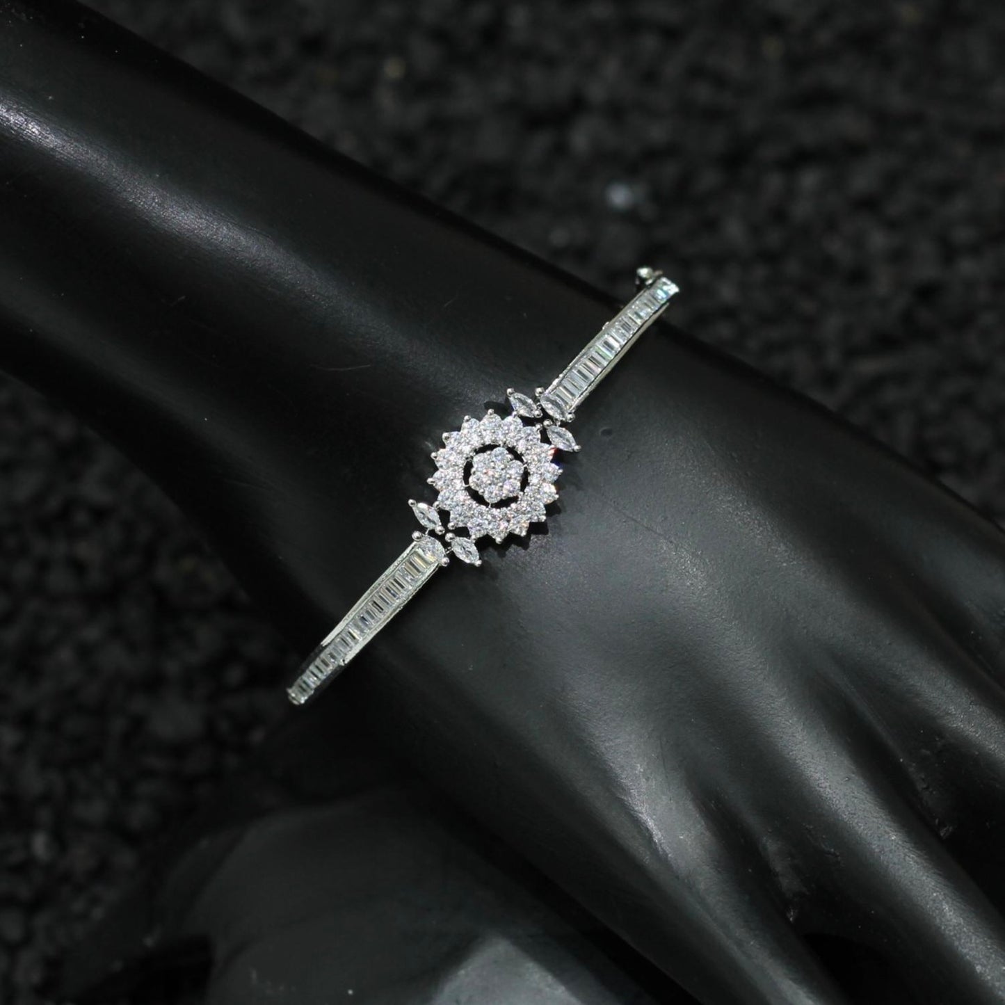 Silver Plated AD Kada Bracelet Lock Openable