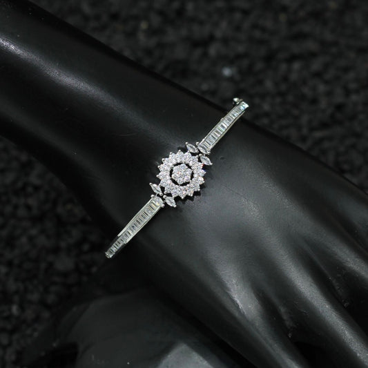 Silver Plated AD Kada Bracelet Lock Openable