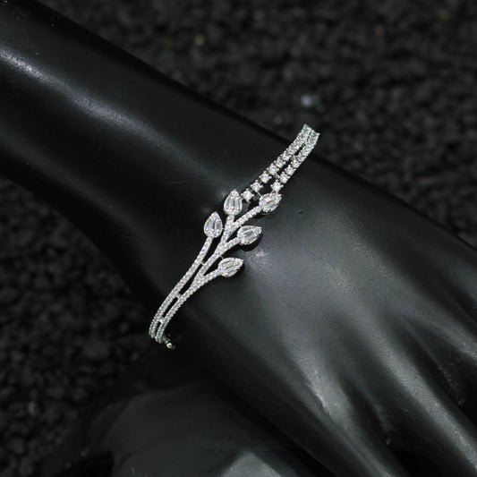 Silver Plated AD Kada Bracelet Lock Openable