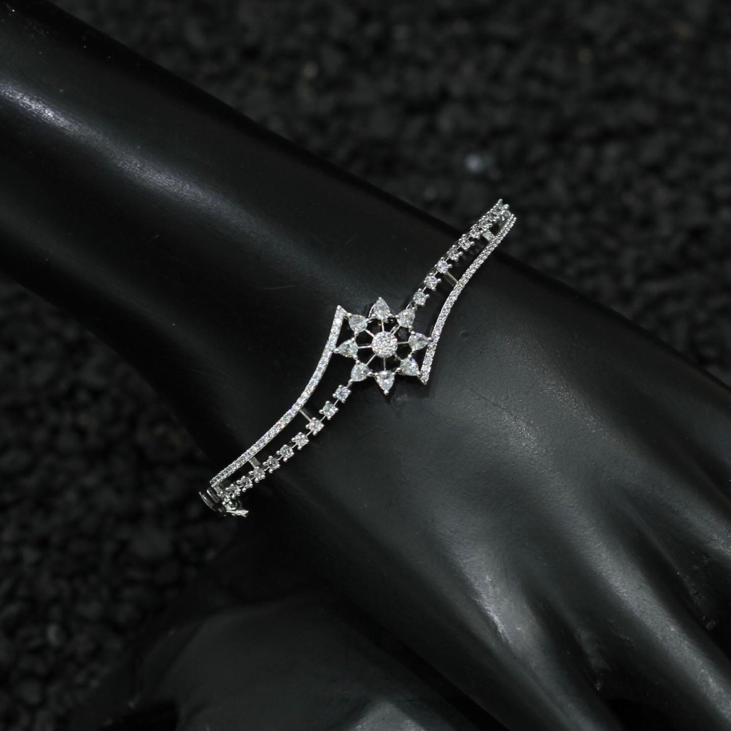 Silver Plated AD Kada Bracelet Lock Openable