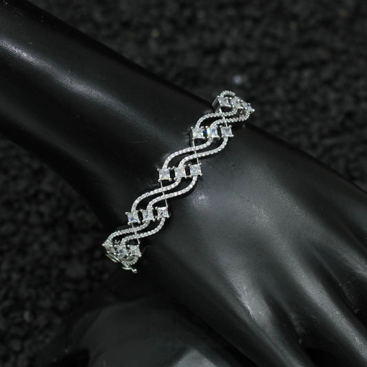 Silver Plated AD Kada Bracelet Lock Openable