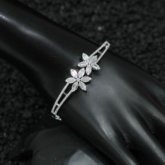 Silver Plated AD Kada Bracelet Lock Openable