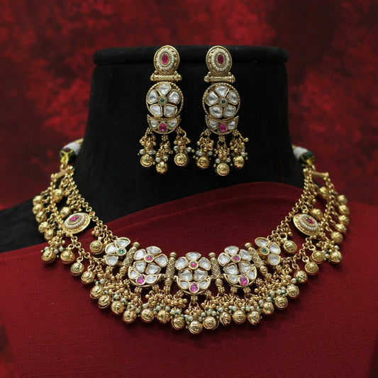 Heritage Rajwadi Matt kundan Necklace Set